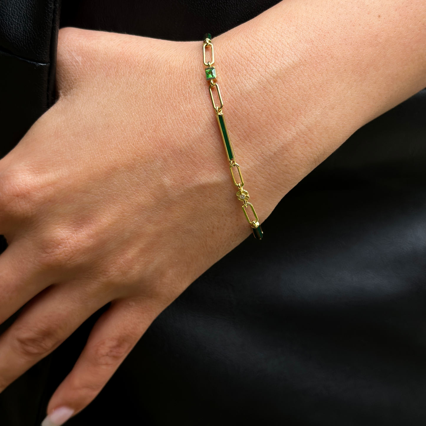Clematis Pırlanta&Yakut,Tsavorite,Safir 18k Altın Bileklik