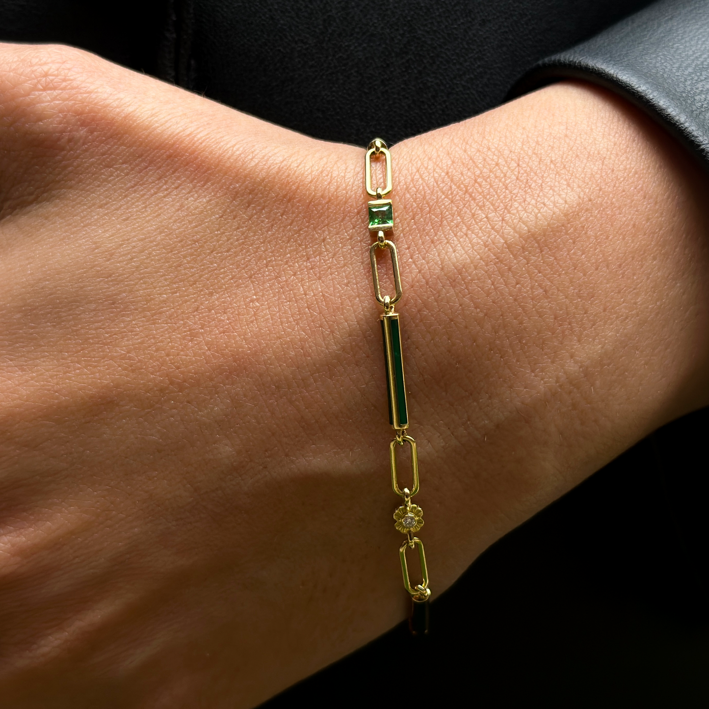 Clematis Pırlanta&Yakut,Tsavorite,Safir 18k Altın Bileklik