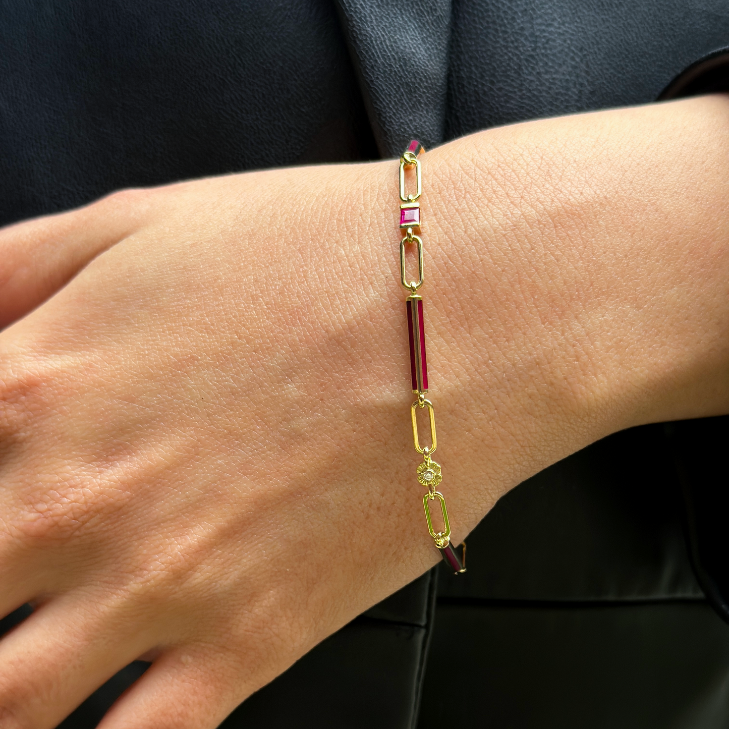 Clematis Pırlanta&Yakut,Tsavorite,Safir 18k Altın Bileklik