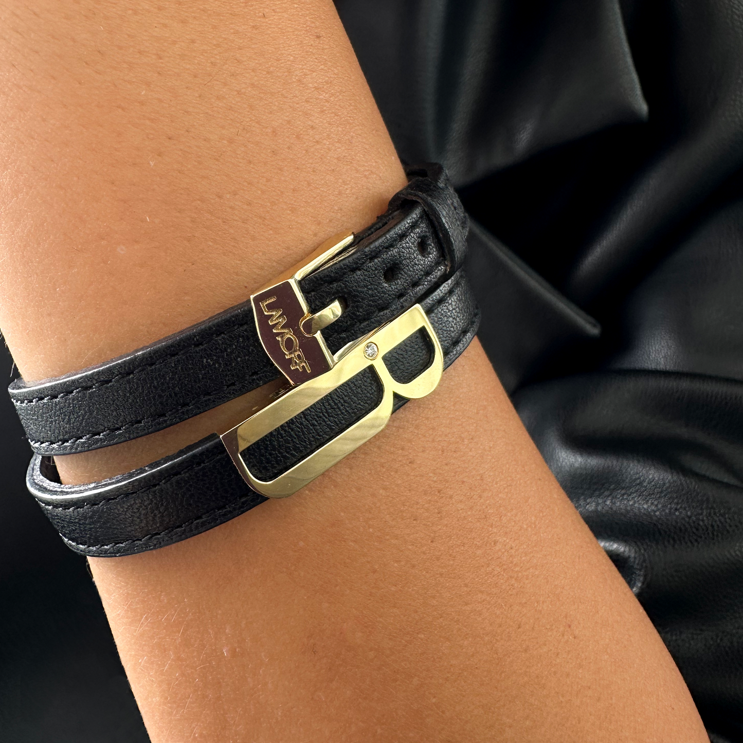 INITIALE ® Pırlanta&Deri Kayışlı 18k Altın Harf Bileklik