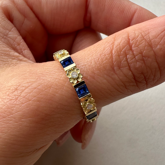 Freesia Pırlanta&Yakut,Tsavorite,Safir 18k Altın Yüzük