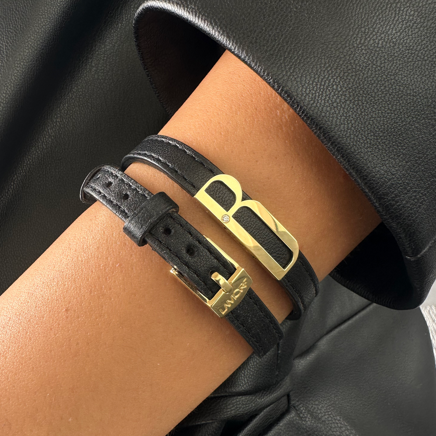 INITIALE ® Pırlanta&Deri Kayışlı 18k Altın Harf Bileklik