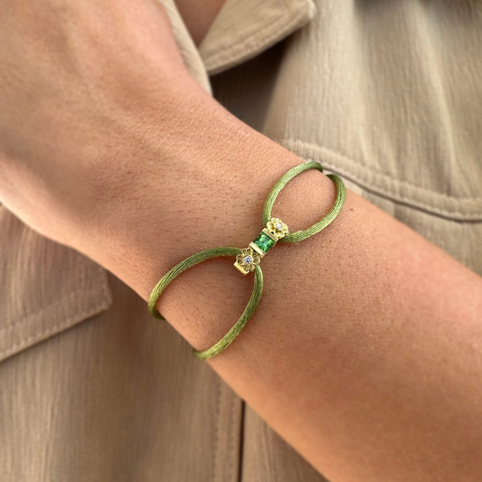 Freesia Pırlanta&Yakut,Tsavorite,Safir 18k Altın Saten İpli Bileklik