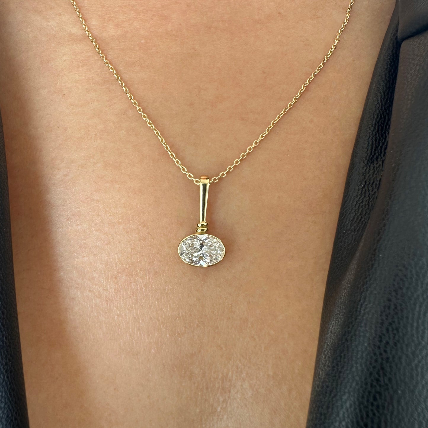 Oval 1ct Lab Pırlanta 18k Altın Kolye Ucu