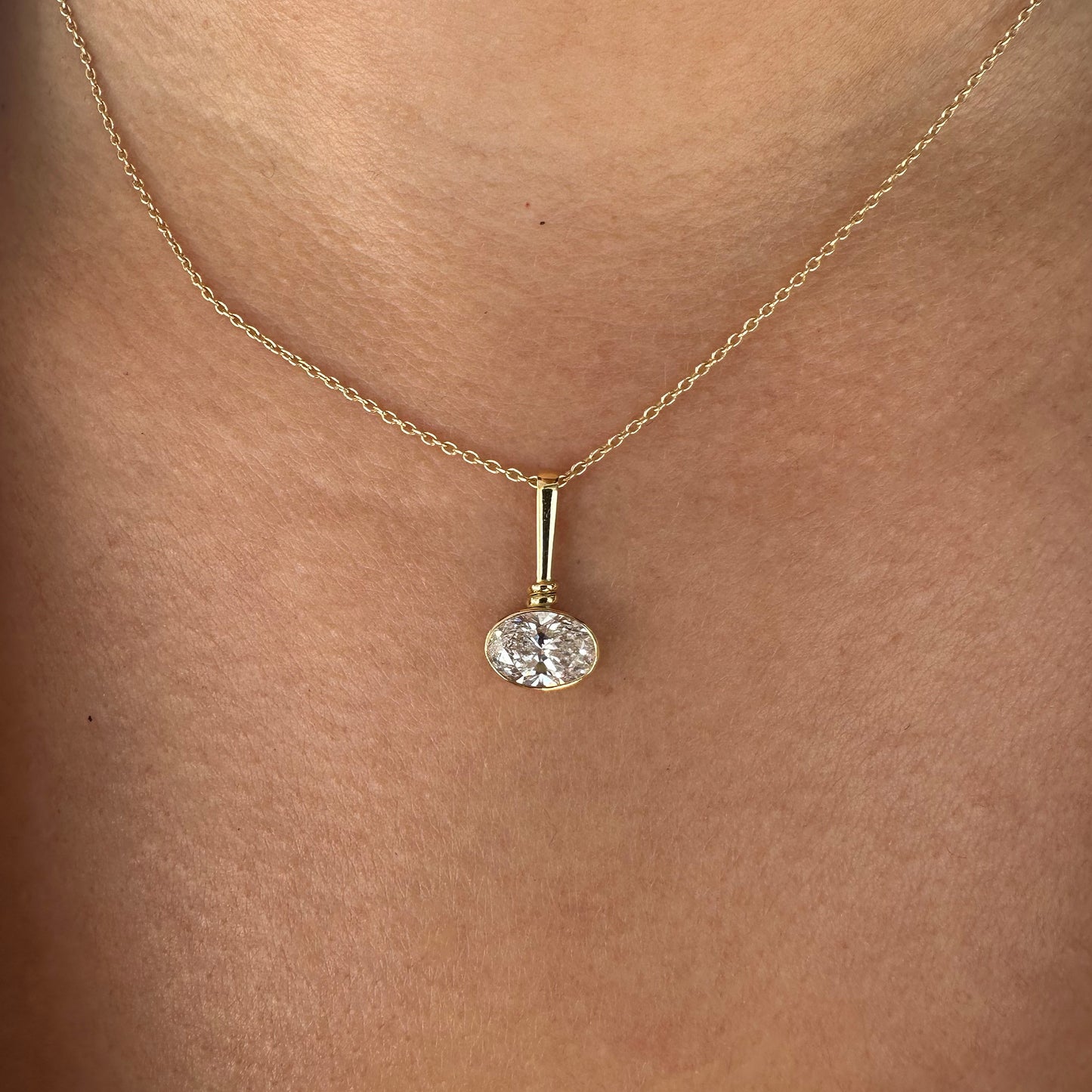 Oval 1ct Lab Pırlanta 18k Altın Kolye Ucu