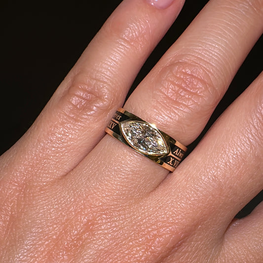 SIGNATURE 1ct Markiz Kesim Özel Tasarım Lab Pırlanta 18k Altın Yüzük